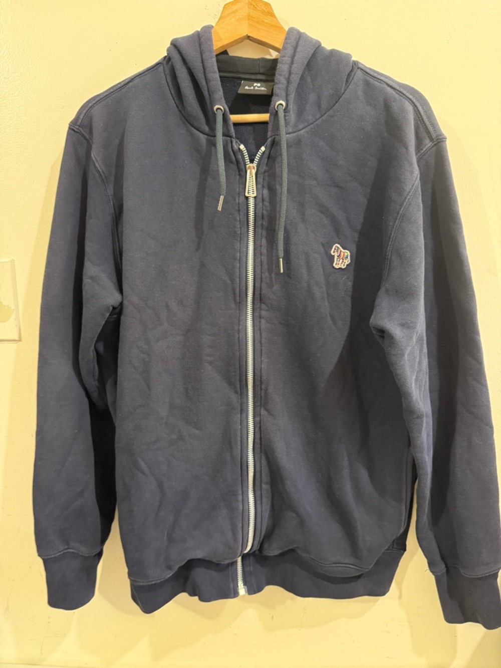 Paul Smith Navy Zip-Up Hoodie with Multicolor Zebra Patch